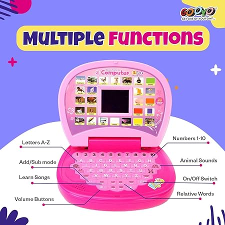 Battery Operated Educational Learning Laptop Toy with LED Display and Music Effect | Babies/Girls/Boys/Toddlers, Power Source: 3xAA Battery (Not Included)