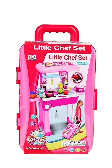 Plastic Kitchen Set Toy Set for Kids, Cooking Pretend Play Role Play Toy Set for Girls & Boys 3+ Years with Carry case Suitcase Trolley (Multi Colour)