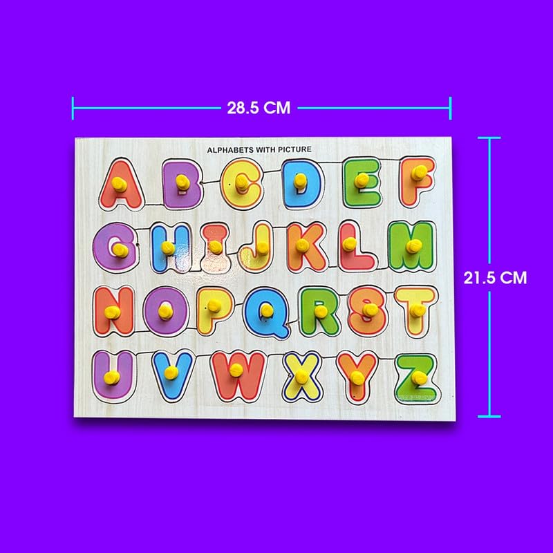 Colorful Wooden Puzzle Set | Montessori Learning Educational Toy Board for Kids Age Above 2 Years (Alphabets)